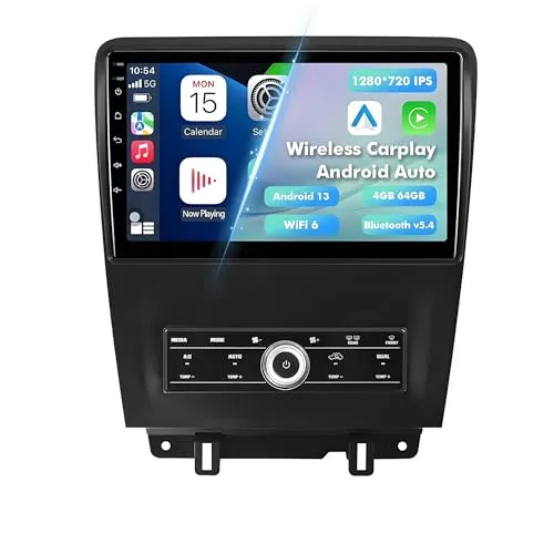 ワイヤレス carPlay アンドロイド自動表示 Android 13 カーラジオ、機能ボタン付き、用のフォード 用のマスタング 2010 2011 2012 2013 2014 用、マニュアル A/C マルチメディア付き(Physical Touch D
