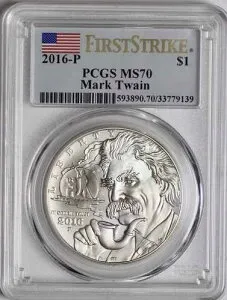 2016-P 1ドル マーク・トウェイン記念銀貨 PCGS MS70 ファーストストライク