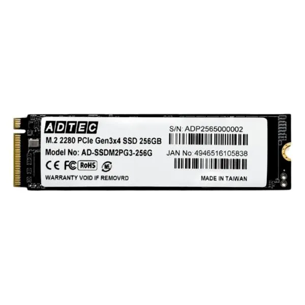 ADTEC アドテック AD-SSDM2PG3-256G 3D NAND PC内蔵用M.2 Gen3x4 SSD M.2 NVMe PCIe Gen3x4(2280)AD-SSDM2PG3 256GB