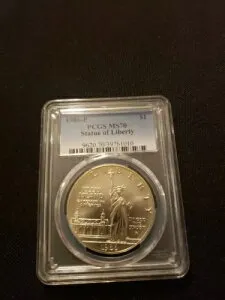 1986年 P 自由の女神記念 1 ドル PCGS MS70。