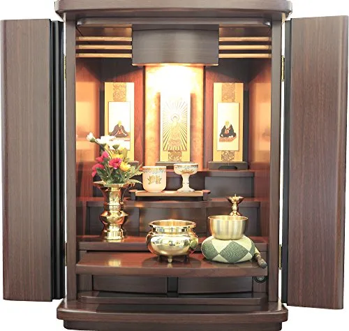 松山神仏具店 ミニ仏壇 仏具セット おしゃれ モダン仏壇 カモミール 18号 高56.9cmX幅40.7cmX奥35.6cm 仏具一式セット 全宗派対応 浄土真宗西(本願寺派)