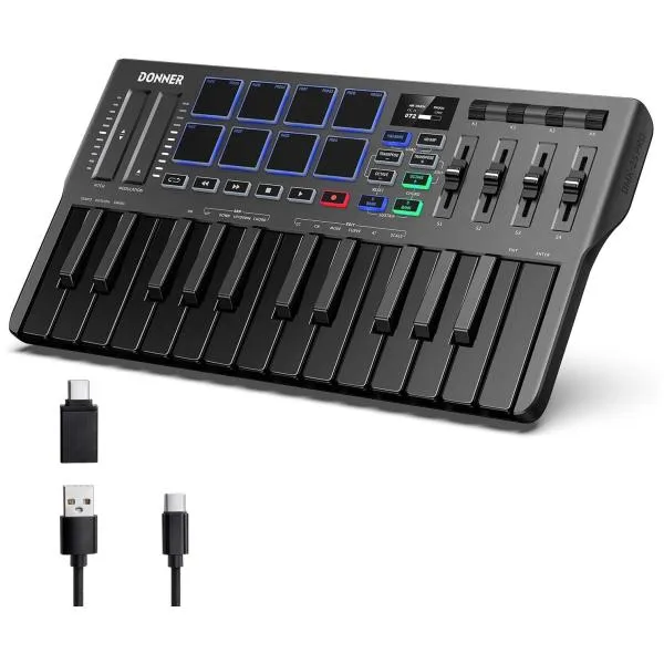 Donner ドナー DMK-25 Pro MIDIキーボード 25鍵 Cubase LE付属 ベロシティ対応 タッチ式スライダー OLEDスクリーン バックライト付パッド
