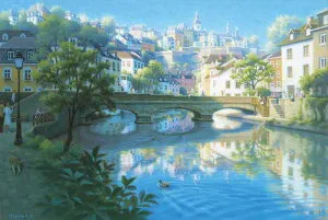 笹倉 鉄平 「青空??アルゼット」The Alzette, under the Blue Sky2017年6月リリース キャンバス・ジグレー 額付版画作品【送料無料】