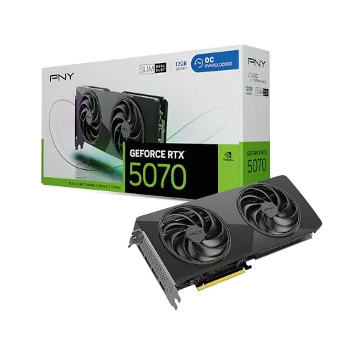 PNY NVIDIA GeForce RTX? 5070 スリムデュアルファン、デュアルスロットOCグラフィックスカード (12GB GDDR7、SFF-Ready、192ビット、ブースト速度:2587 MHz、PCIeR 5.0、HDMIR/DP 2.1