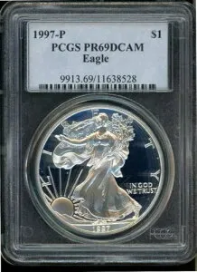 1997 P PCGS PR69DCAM アメリカン プルーフ 1 オンス シルバー イーグル 証明書 #11638528