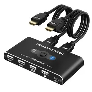 KVMスイッチ HDMI 2入力1出力 KVM USB 切替器 パソコン2台モニター1台切り替え パソコン2台 キーボード/マウス/モニター 1台共有できる切り替え器 4K@60Hz映像出力 4 USB-Aポート キーボード/マウス/