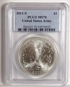2011-S アメリカ陸軍 1ドル記念銀貨 90% MS70 PCGS