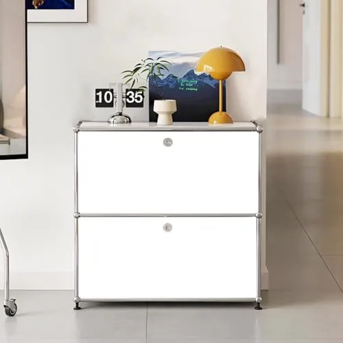 【WNJAPAN】サイドボード リプロダクト 北欧 2段 鍵付き 幅77cm 国内在庫 モジュール 家具 完成品 キャビネット チェスト リビング モダン 収納 HL-03WH [並行輸入品]