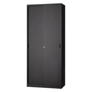 壁面収納家具/D:450・ブラックタイプ 引違戸 H2100 棚板5枚付 ALPSブラック色 COM-UASR-B21 家具/収納 オフィス収納