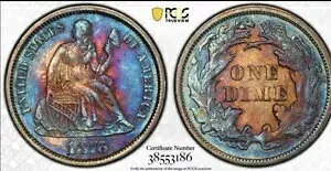 1876年 シーテッド リバティ ダイム PCGS AU50 ハイグレード、Exc.ブルートーニング!!!スーパートナー
