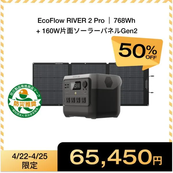 ポータブル電源 RIVER 2 Pro 768Wh+160W片面ソーラーパネルGen2 リン酸鉄 バッテリー 急速充電 防災 キャンプ EcoFlow エコフロー