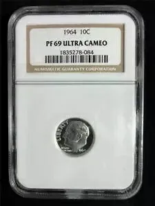 1964 10C ルーズベルト ダイム PF69 ウルトラ カメオ UCAM DCAM シルバー プルーフ NGC SKU 3528