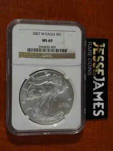 2007年 W バーニッシュド シルバー イーグル NGC MS69 クラシック ブラウン ラベル