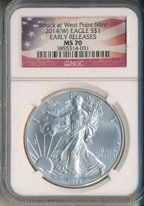 2014(W) $1 アメリカン シルバー イーグル **NGC 認定 MS 70 ** 送料無料!!