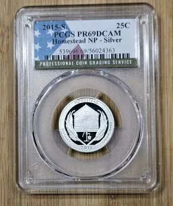 2015 S 25セント シルバー 90% プルーフ ホームステッド クォーター PCGS PR69DCAM