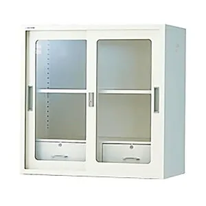 『在庫処分で49999円！！』 薬品庫 耐薬引違保管庫 引出し付 ガラス戸 奥深 アズワン スチール 外寸:880×515×880mm 鍵付き引出し付き ホワイト N-515GH・OW ◆コ