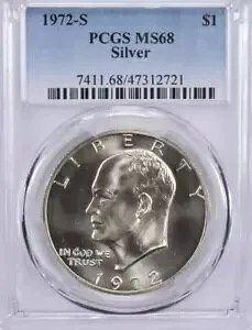 2-1972 S シルバー アイゼンハワー ドル PCGS MS 68 - 2 個ロット 価格ガイド $120