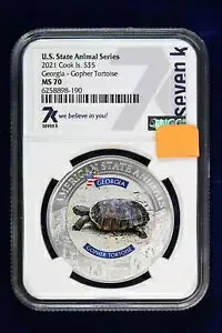 2021 Gopher Tortoise GA State Animal Series NGC MS 70 Seven K Cook です。 $5 4WP4