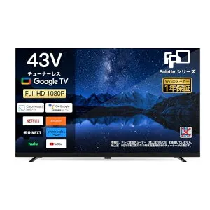 FPD チューナーレス テレビ 43インチ 1080P FHD HDR10 Google TV 壁掛け LED 液晶 Bluetooth スマー