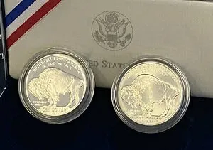2001 P & D シルバー プルーフ & 未流通 アメリカンバッファロー ~ コイン2枚セット ~ ボックス付き ~ COA