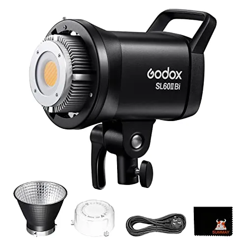 Godox SL60IIBi 75W LED ビデオライト、Bowens マウント 25100Lux@5600K、デュアル色温度、0%-100% 輝度調整、アプリ制御、インタビュー、ポートレート、静物、ビデオ撮影に適しています