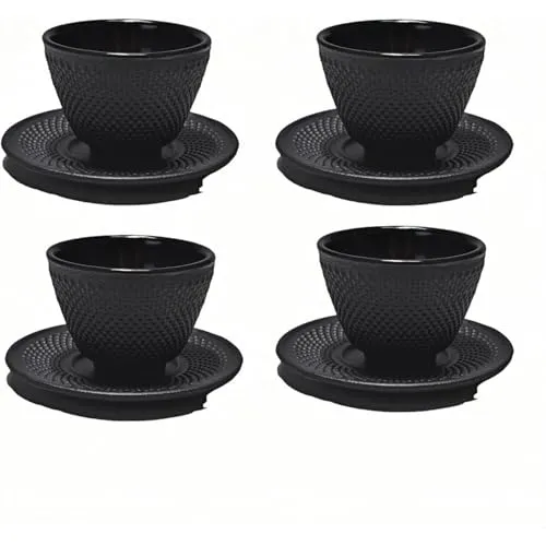 [Kisigim] 鋳鉄製茶杯 南部鉄器 直火対応 レトロデザイン 茶道具 敷セット付き 各種熱源使用可 丈夫な鋳物製 おしゃれなデザイン 家庭・茶道シーンで活用 (鋳鉄カップのセット)