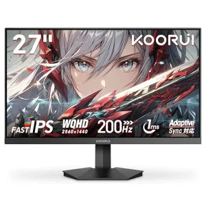 KOORUI ゲーミングモニター 27インチ WQHD(2560x1440) 200Hz 1ms応答速度 Fast IPSパネル 350nit高輝度 HDR400/DCI-P3 95%/sRGB 100%/Adaptive Sync/HDMI/DP VESAマウント対応 PC モニター G2721P