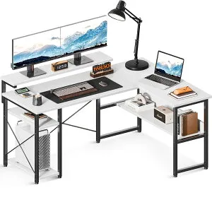 ＼／★送料無料 l字デスク 幅137/155 モニター台高さ3段調整 パソコンデスク L字型 ゲーミングデスク デスク 机 棚付 PCデスク コーナーデスク 収納 L字デスク オフィスデスク 仕事用 在宅勤務