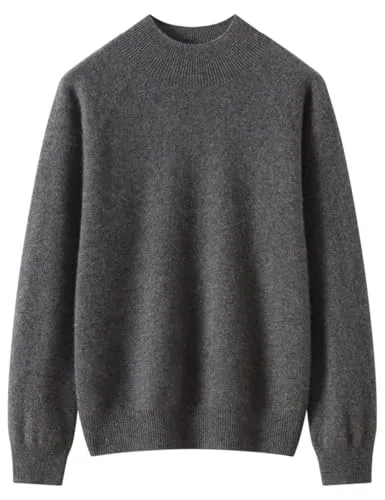 [Aecsoc] カシミヤ100％ニットセーター ライトウエイトハイネック長袖 レディースベースニットプルオン(210g) SH606(ダークグレー,L)