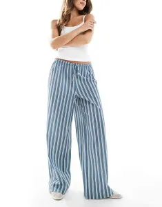 ウェンズデーガール レディース ボトムス カジュアルパンツ ワイドレッグ パンツ Wednesday's Girl bold stripes wide leg pants Blue stripe ブルー