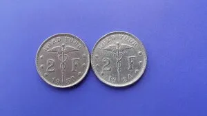 2フラン 1930+2フラン 1924-ベルギー-オランダ語テキスト ベルギー-アルバート I-KM#92-希少ロット