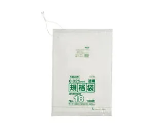 ジャパックス LD規格袋 0.025厚 No.18紐付き LLD+META 透明 0.025mm 1ケース(100枚×15冊入) KU18