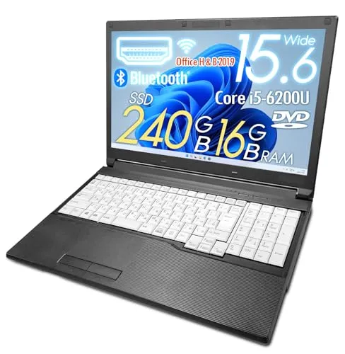 【整備済み品】ノートPC LIFEBOOK A576(白キーボード)/15.6型/テンキー/Win11 Pro/第6世代 Core i5-6200U/SSD240GB/メモリ16GB/HDMI/Wi-Fi/Bluetooth/MS Office H&B 2