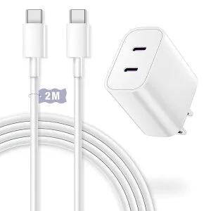 タイプc 充電器 20W Type-C 2ポート 急速充電 iPhone 16e/iPhone 16/iPhone 15 充電器 [MFI/PSE認証済み/PD&QC3.0対応] 2M USB-C to C充電ケーブル付き Type-C ACアダプター タイプC アイフォン Android スマートフォン i