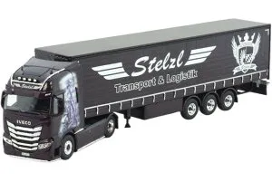 Stelzl Iveco S-Way ターポリンセミトレーラー 3軸 トレーラー / Tekno 1/50 建設機械模型 工事車両