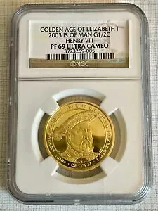マン島 2003 ヘンリー 8 世の黄金時代 1/2 クラウン ゴールド NGC PF69 UC SKU# 4300