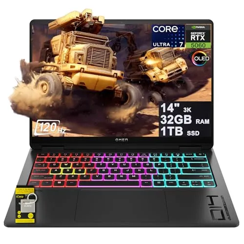 HP Omen Transcend 14 Gaming AI ノートパソコン 14インチ 3k OLED 120Hz (100% DCI-P3、HDR 500nits) Intel 16コア Ultra 7 255H 32GB RAM 1TB SSD Ge