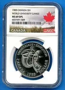 1983 NGC MS69 DPL カナダ $1 シルバー ワールド ユニバーシティ ゲーム プルーフ コイン MS-69 DMPL