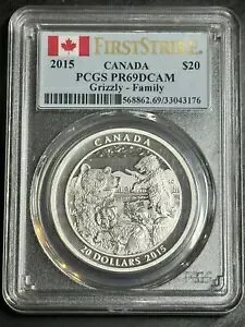 2015 カナダ $20 グリズリー ベア ファミリー 1 オンス シルバー コイン PCGS PR69 DCAM FS (Slab2773)