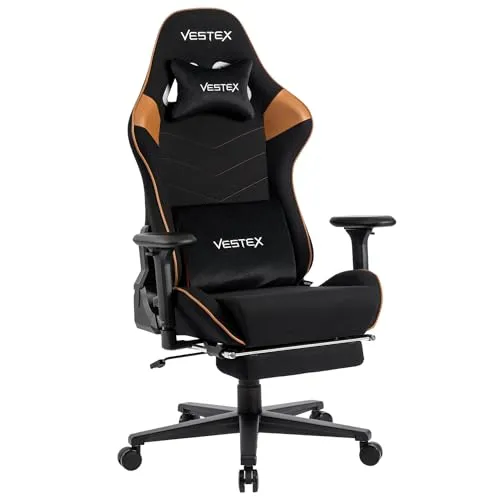 VESTEX(ベステックス) S2シリーズ ゲーミングチェア フットレスト付 ブラウン 高撥水メッシュファブリック ポケットコイル入り 低座面 振動機能付きランバーサポート 背面ポケット付 3Dワイドアーム VES-S2FTBR