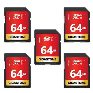 Gigastone 64GB SDカード 5枚セット UHS-I U1 Class 10 SDXC メモリーカード 高速 フルHD ビデオ デジタルカメラ SD card Full HD ミニケース5個付き