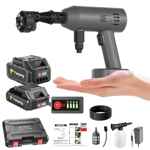 高圧洗浄機【8.5MPa強化版・超軽量560g・ぴかぴか洗浄店監修】ミニ高圧洗浄機 コードレス 充電式 出水量20％拡大 残量表示 PSE認証済み バッテリー2個 合計容量30000mAh マキタバッテリー互換 5m超柔軟ホース 多機能6in1ノズル ペッ