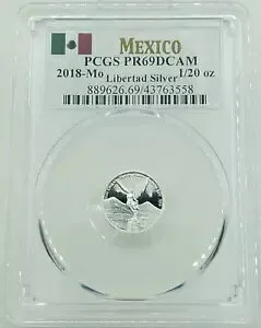 2018-Mo メキシコ リベルタード シルバー 1/20 オンス PCGS PR69 DCAM フラグ ラベル