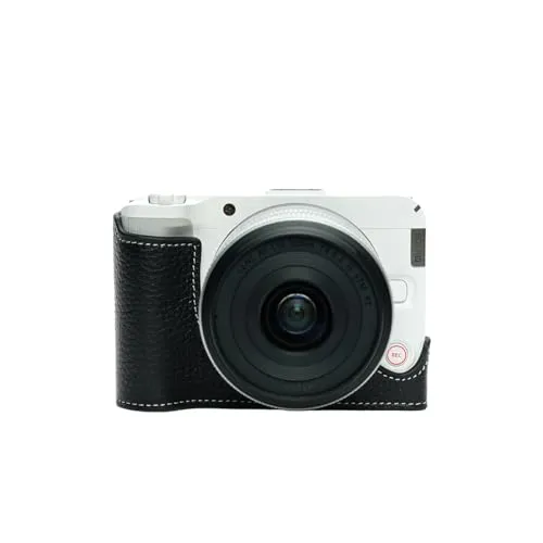 TP Original Canon EOS R50 V 専用 オープナブルタイプ ハンドメイド本革 ボディケース 互換 電池交換便利 底面開閉 ハンドメイド本革ハーフカメラケースバッグカバー (ブラック)