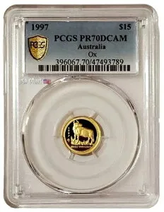 1997年 1/10オンス ゴールド $15 オーストラリア 丑年 シリーズ1 PCGS PF70DCAM コイン。