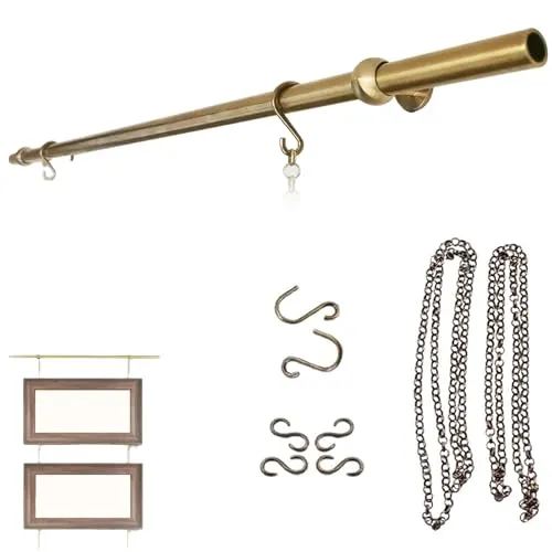 ピクチャーレール 真鍮製ピクチャーレール用アートハンギングシステム 長さ50～250cmのポール 金属製ピクチャーハンギングバー アートギャラリーの壁掛け用真鍮ロッドとチェーン エレガントなピクチャーハンガーツールキット(1.70m (66.9in))