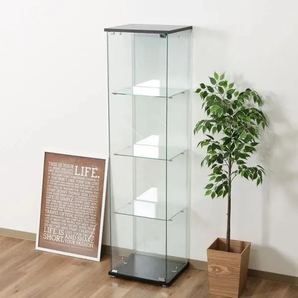 不二貿易 ガラスコレクションケース 支柱なし 4面クリア 4段(ブラック) 幅425×奥行365×高さ1620mm TMG-G130 ディスプレイケース 98880 返品種別B