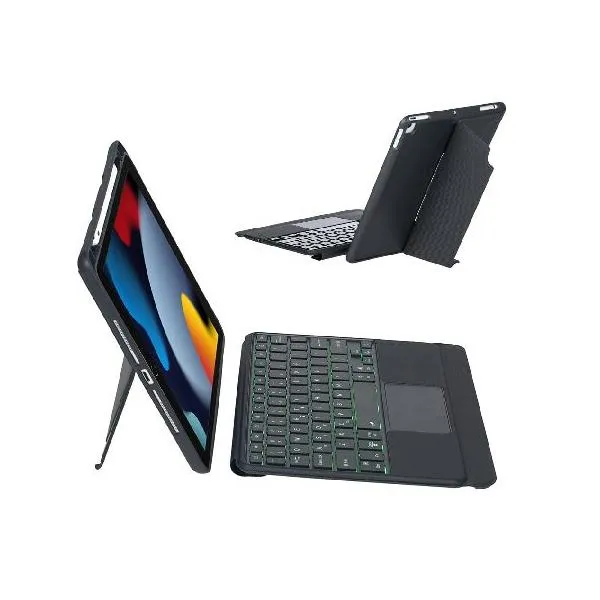 QYiiD Keyboard Case for iPad 10.2” 9th/8th/7th Generation, Silicone+ABS Case, Magnetic Detachable Kickstand Case with Bluetooth Backlit Trac_並行輸入