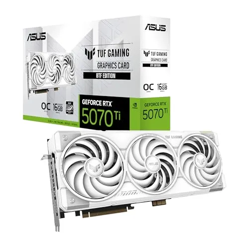 ASUS TUF Gaming GeForce RTX 5070 Ti 16GB GDDR7 BTF ホワイト OC Edition ゲーミンググラフィックスカード (PCIe 5.0、HDMI/DP 2.1、3.125スロット、ミリタリーグレードのコンポ
