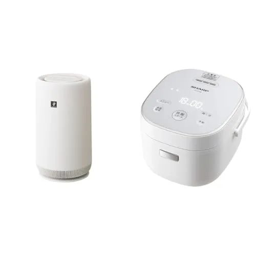 【セット買い】シャープ 空気清浄機 FU-SC01-W プラズマクラスター 7000 おすすめ畳数 6畳 360°下吸込み ナイトライト コンパクトタイプ + 炊飯器 3合 一人暮らし マイコン パン調理機能 ホワイト KSCF05BW KS-CF05B-